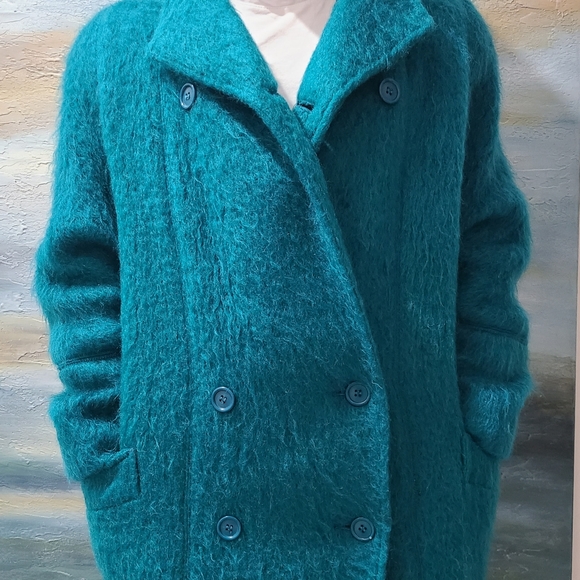 Vintage Paul Levy Mohair Wool Coat in Teal Blue. - Picture 14 of 16